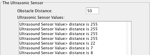 Screenshot showing ultrasonic sensor settings and display